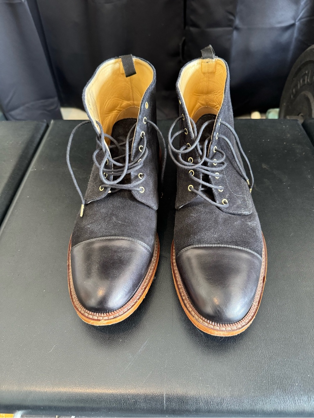 Taft Black Suede and Leather Cap-Toe Boots